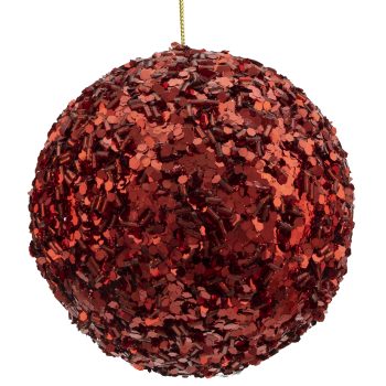 BALL GLITTER & BEAD 100MM RED
