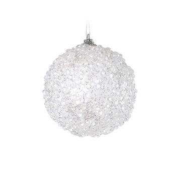 BALL ICE BEAD 80MM WHITE/ SILVER SPARKLE