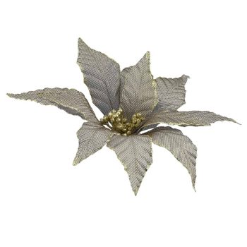 POINSETTIA HEAD BRONZE 13" SHIMMER FABRIC W/ CLIP