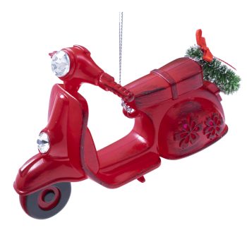 ORN VINTAGE RED SCOOTER 4.75" ANTIQUE RED W/ WREATH