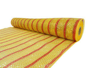 DECOR MESH 21" X 10 YDS GOLD W/ RED STRIPE