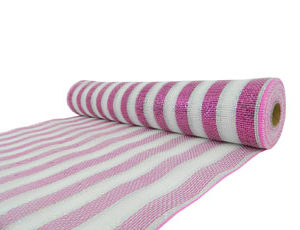 DECOR MESH 21" X 10 YDS WHITE W/ FUCHSIA/SILVER STRIPE