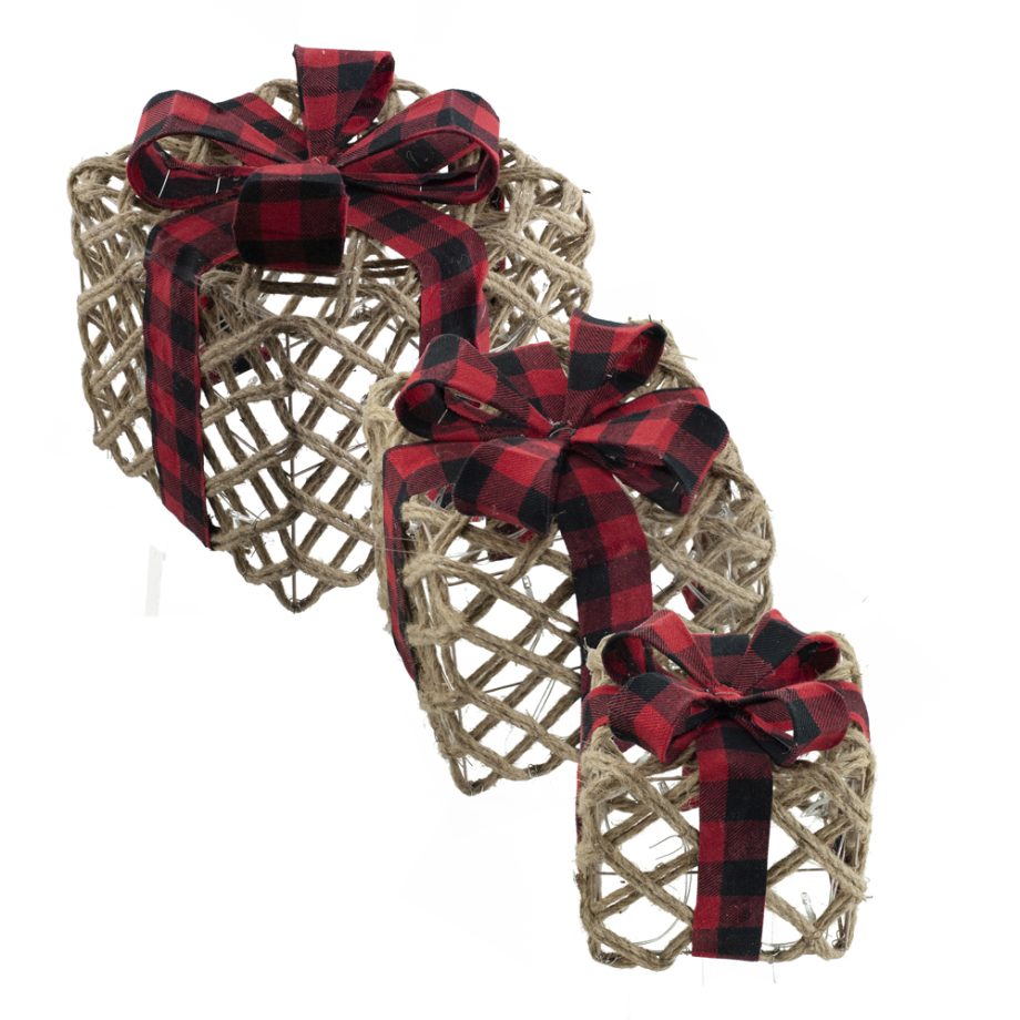 GIFT BOX 6"/8"/10" HEMP W/ BUFFALO PLAID LED B/O