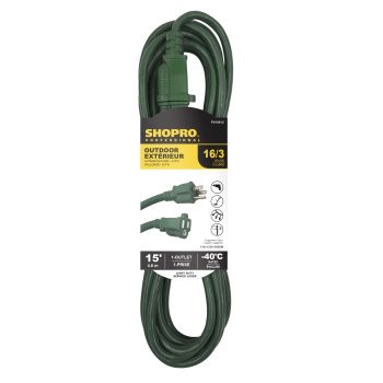OUTDOOR EXTENSION CORD GREEN 15' 16/3