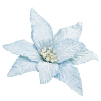 POINSETTIA HEAD BLUE ICE 10" W/ FROST & CLIP