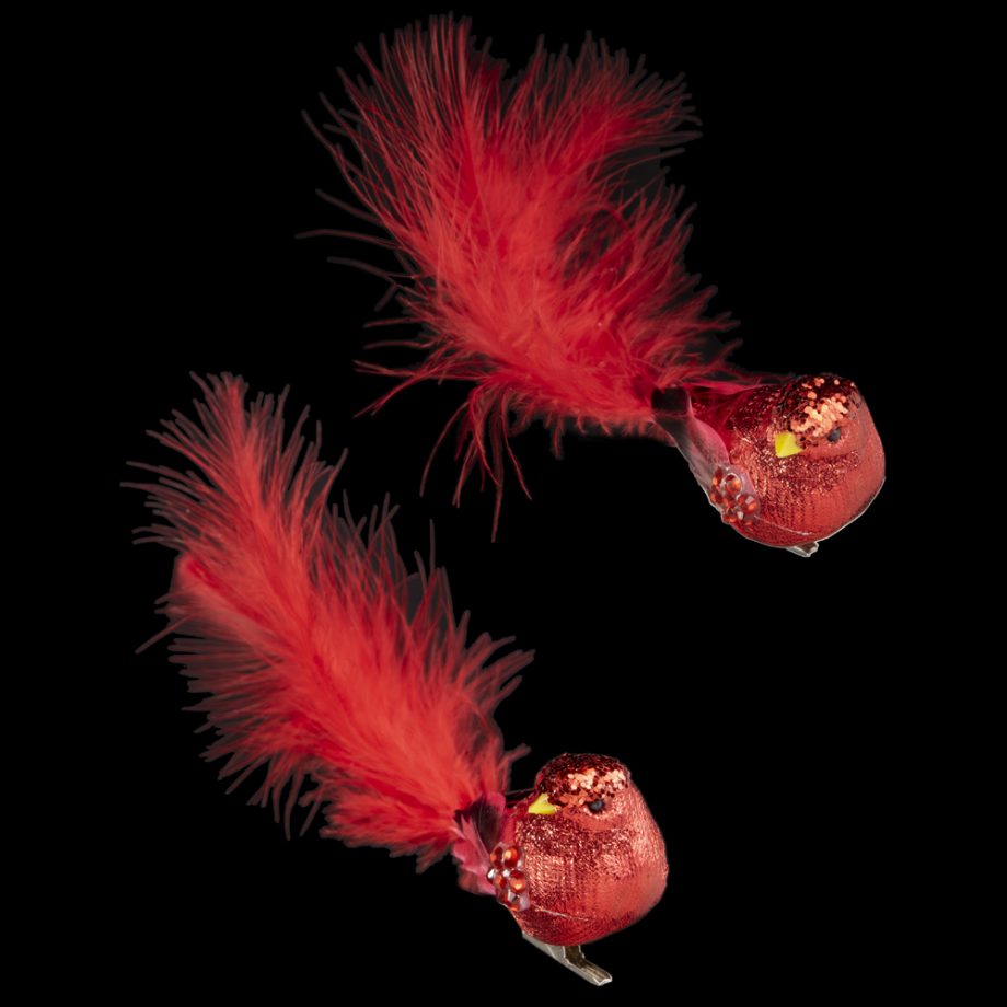 BIRD RED 6" W/CLIP,  GLITTER & FEATHER TAIL