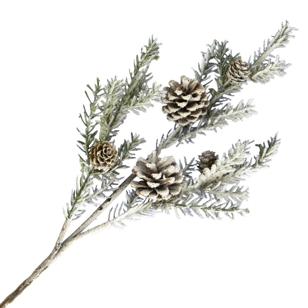 SPRAY PINE 27.5" FLOCKED PE PINE W/ 5 CONES Christmas Forever