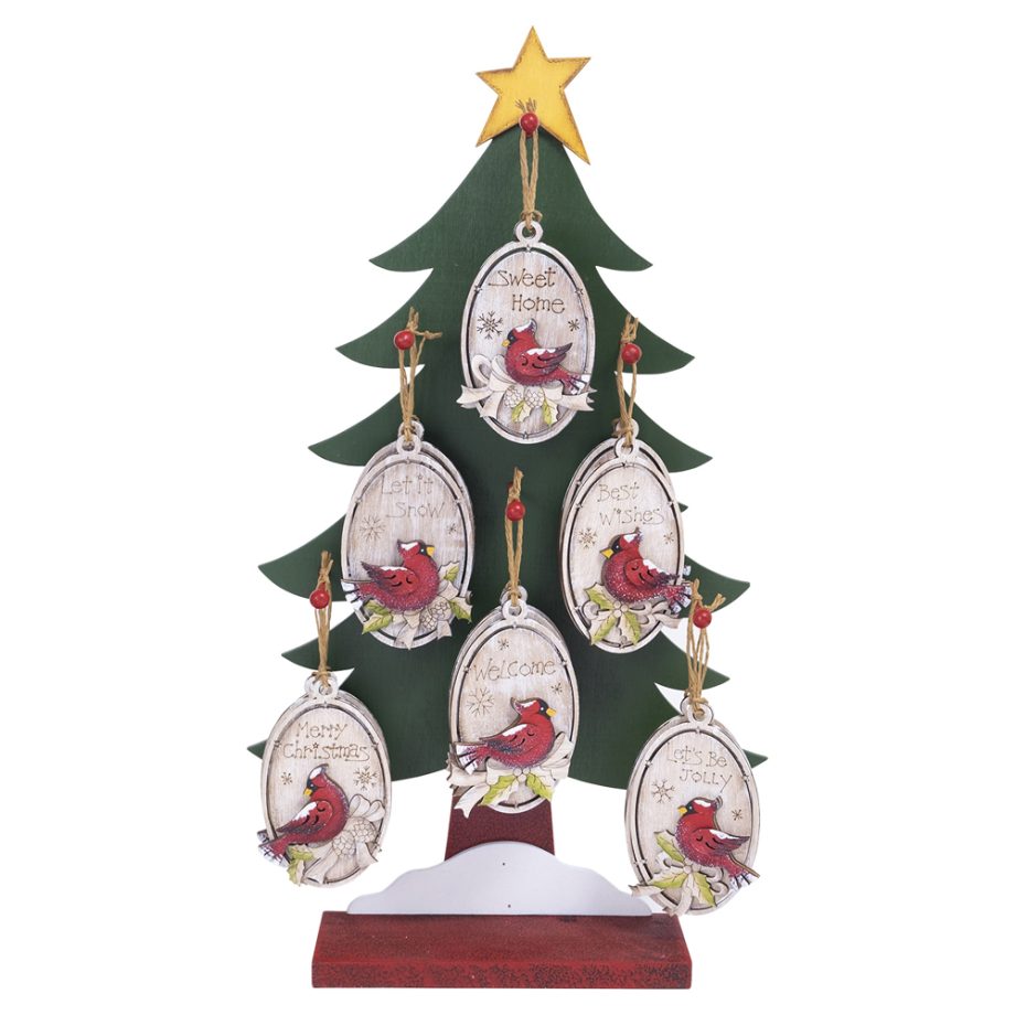 ORN DSP WOODEN OVAL CARDINALS 5" W/ DISPAY 6/S