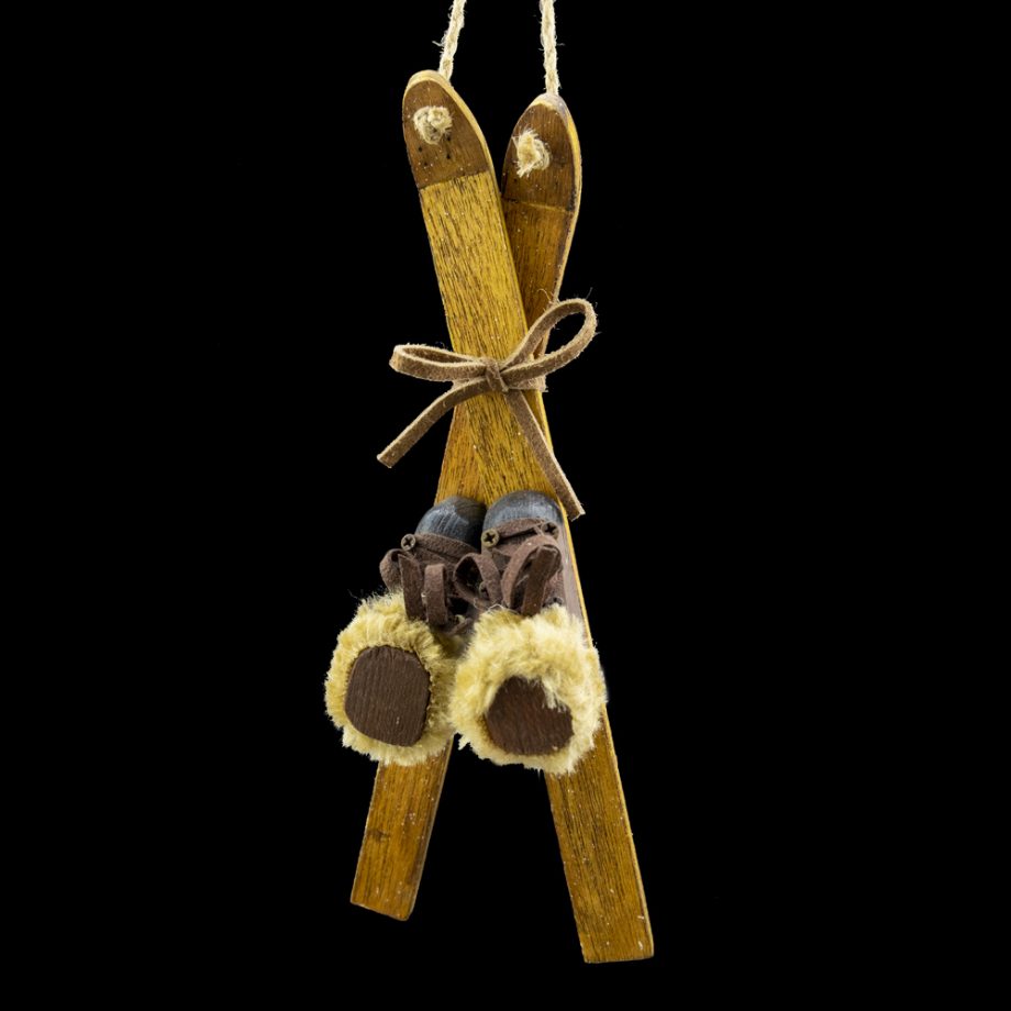 ORN WINTER WOODEN SKI 8.75" W/ BROWN BOOT