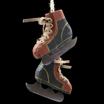 ORN WINTER WOODEN ICE SKATES 2.5" BLK/RED