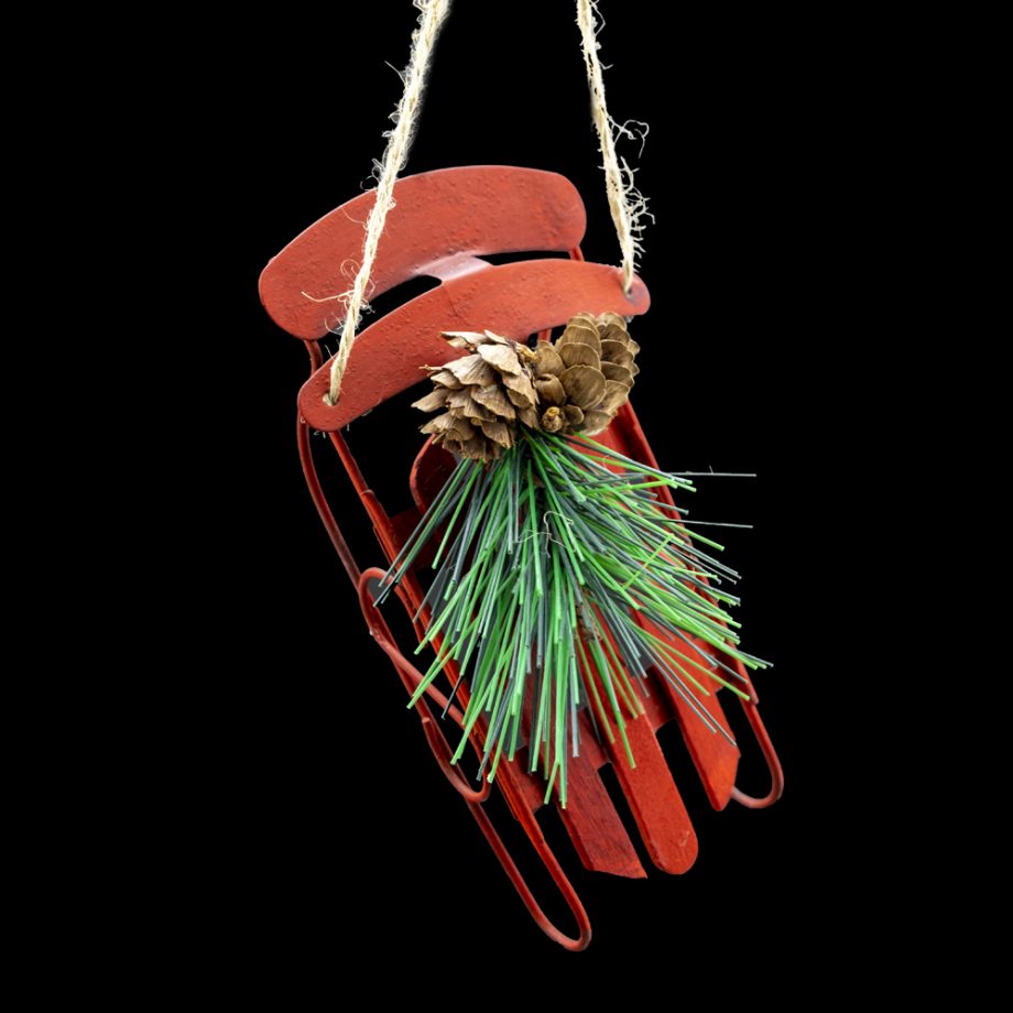 ORN WINTER METAL SLED 5.5" RED