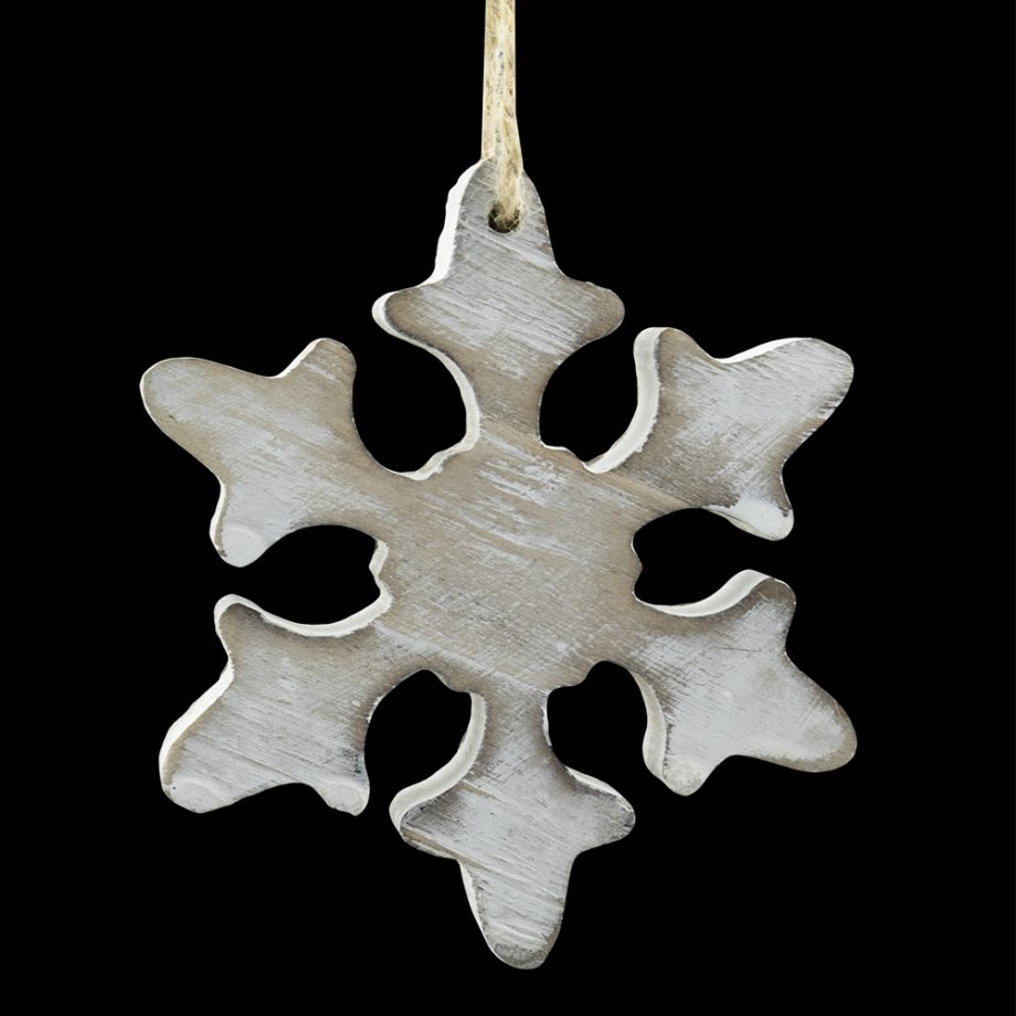ORN WOODEN SNOWFLAKE 4.25" WHITE WASHED