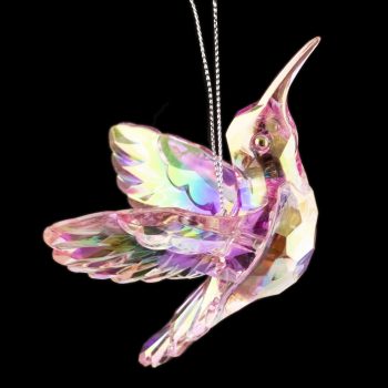 ORN HUMMINGBIRD 3" PINK/CLEAR HUMMINGBIRD IRIDESCENT FINISH