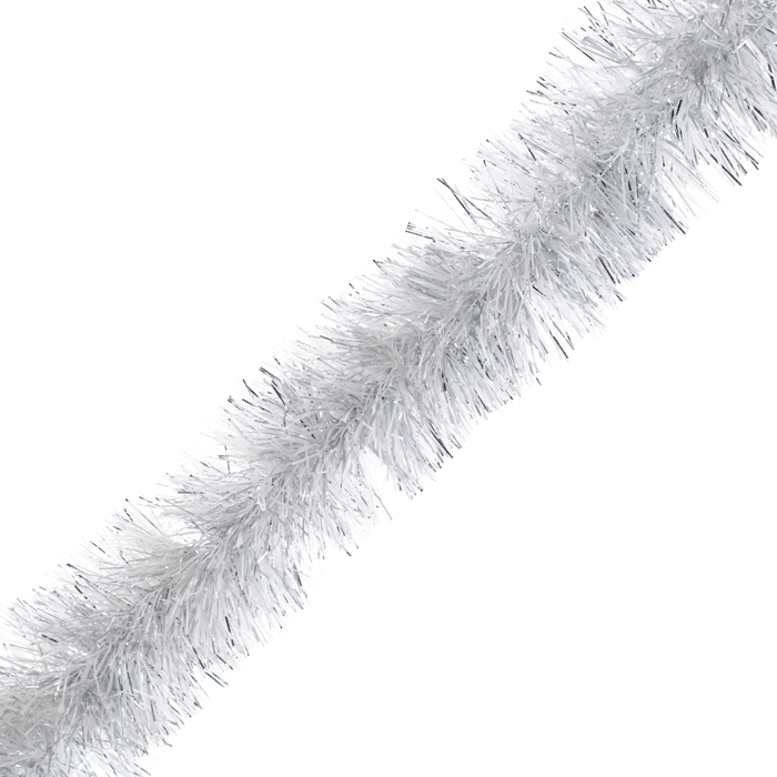 TINSEL GARLAND SILVER / WHITE 4" X 5 PLY X 9' Christmas Forever
