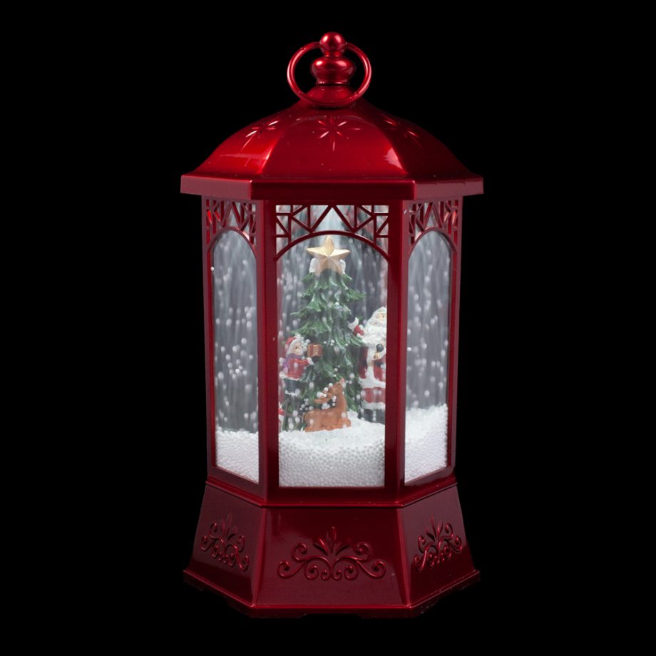LANTERN WITH TREE, SANTA & CHILD SNOWING SCENE 14"
