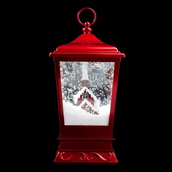 LANTERN WITH HOUSE & SANTA ON PLANE SNOWING SCENE 15.75"