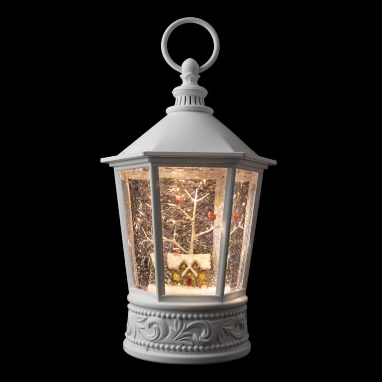 LED WATER LANTERN 9&quot; WHT W/HOUSE B/O - Christmas Forever