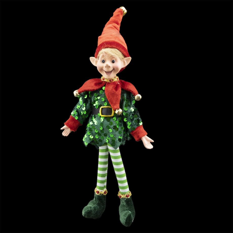 ELF BOY POSABLE 10" GREEN SEQUIN OUTFIT