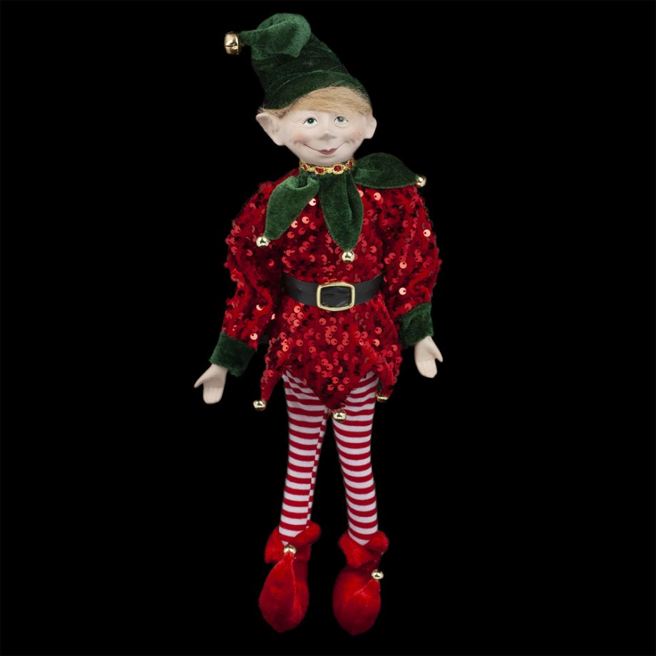 ELF BOY POSABLE 18" RED SEQUIN W/ GREEN HAT