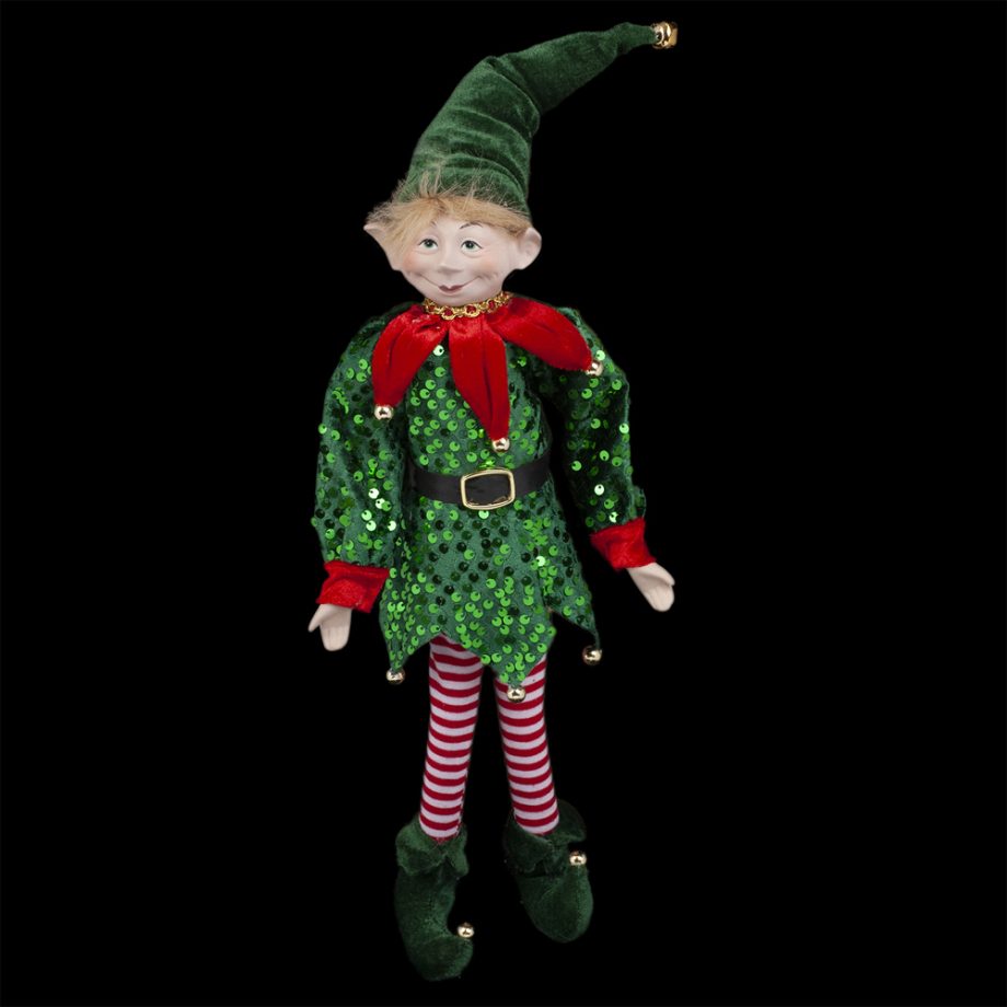 POSABLE ELF 18" BOY GREEN SEQUIN OUTFIT