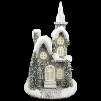 STONE LOOK CHURCH 14.5" GRAY W/ LED LIGHTS