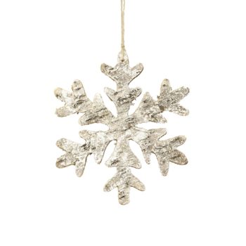 ORN WOODEN SNOWFLAKE 8" WOOD/BIRCH LOOK W/GLTR