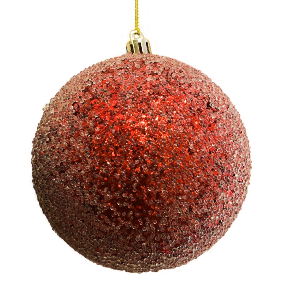 BALL FROSTED BEAD & GLITTER 150MM RED