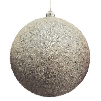 BALL FROSTED BEAD & GLITTER 100MM SILVER