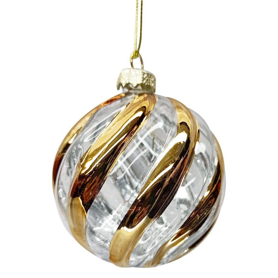 ORN GLASS BALL 3" CLEAR GOLD SWIRL