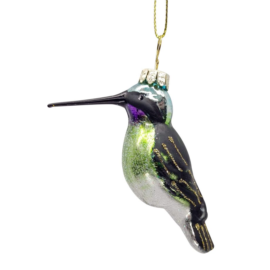 ORN GLASS HUMMINGBIRD 2"X1"X3" GREEN/BLUE