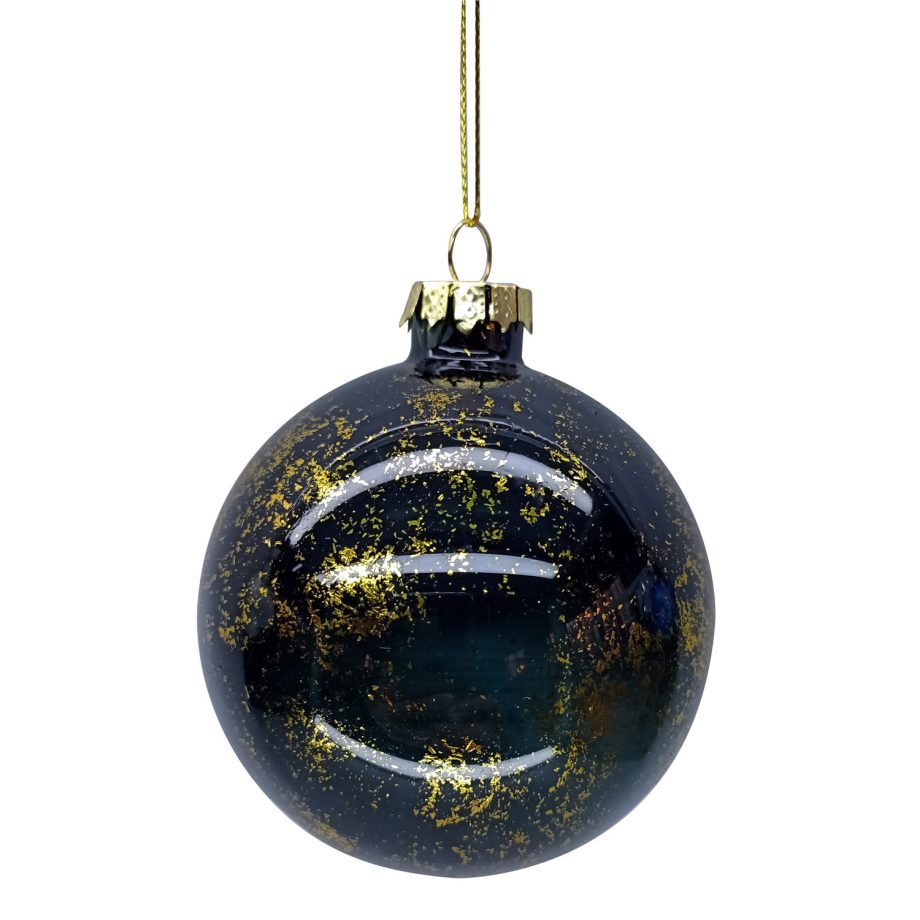 ORN GLASS BALL 3" BLACK SHINY W/ GOLD SPRINKLE