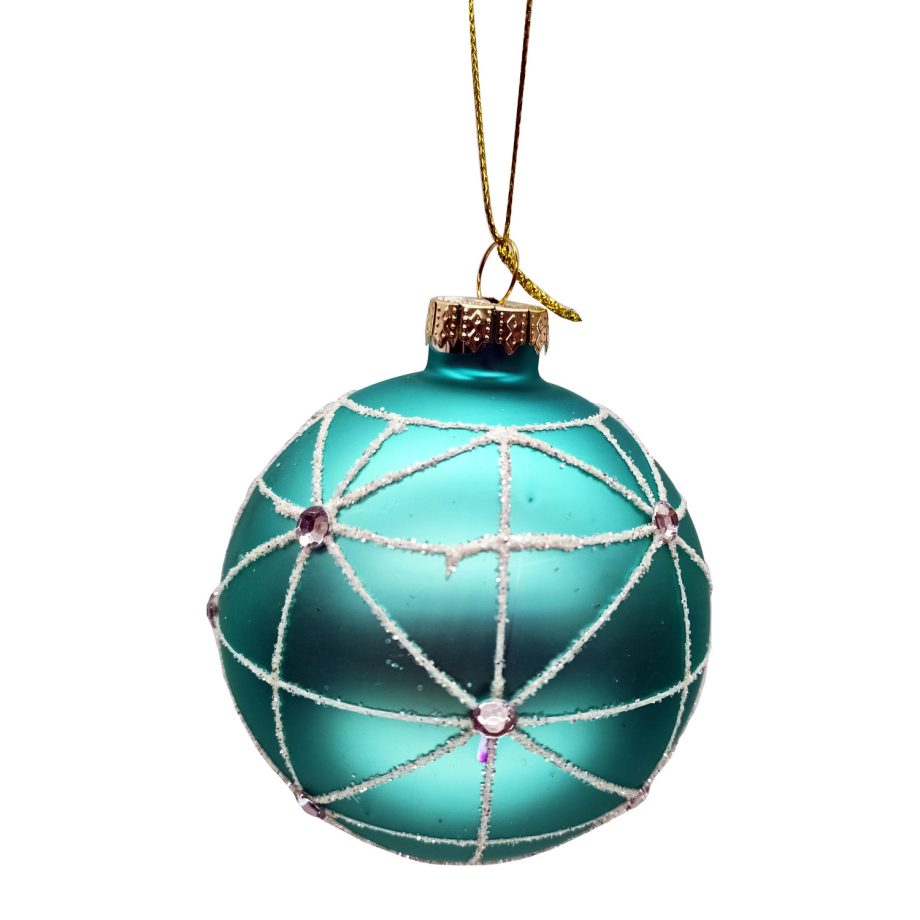 ORN GLASS BALL 3" BLUE-AQUA W/ICE AND GLITTER