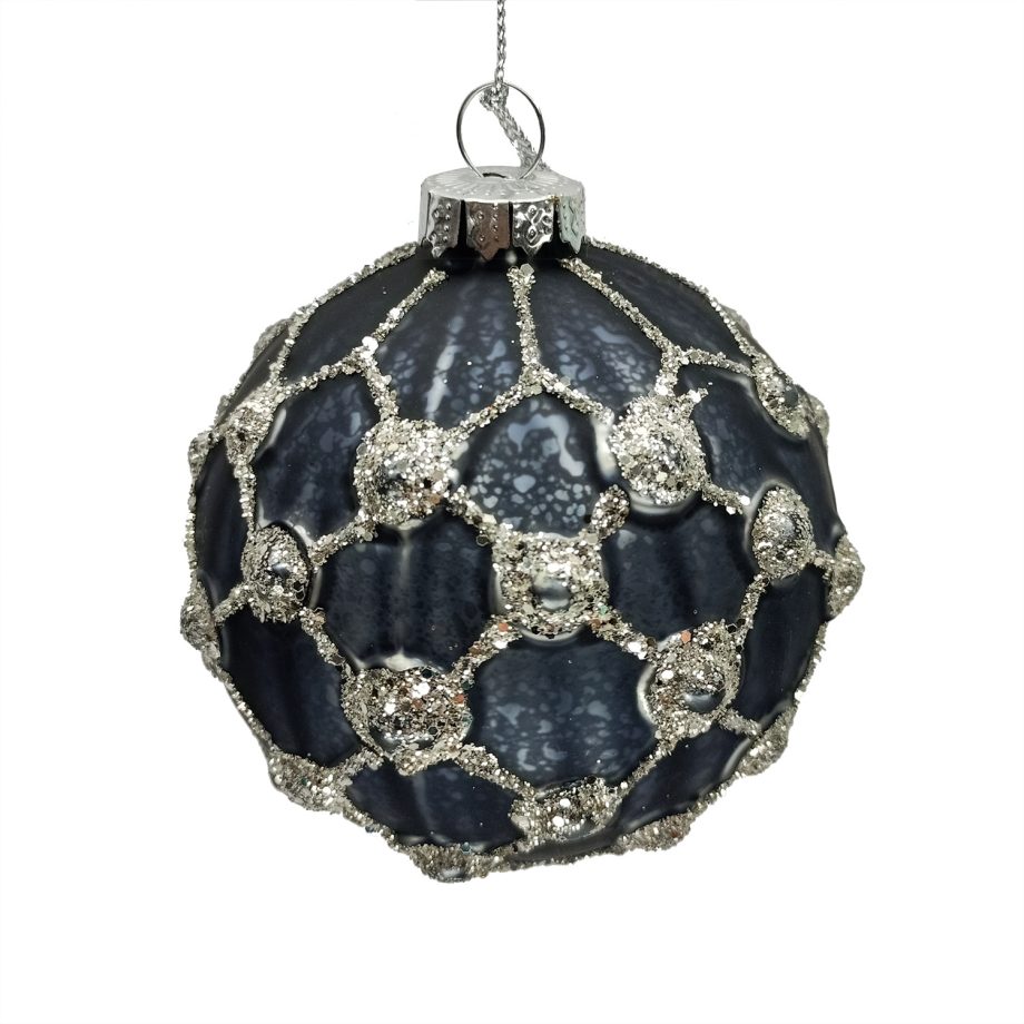 ORN GLASS BALL 3" GREEN EMERALD W/ CHAMP. GLITTER