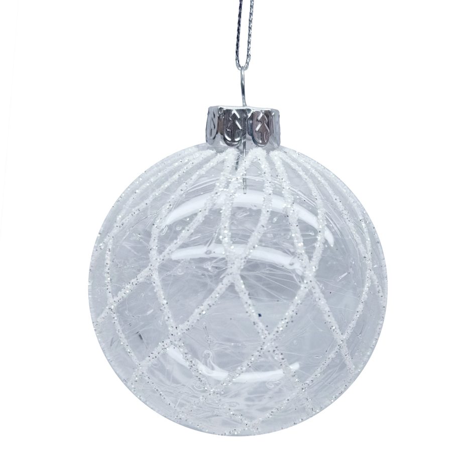 ORN GLASS BALL 3" CLEAR W/ICE DIAMONDS PATTERN