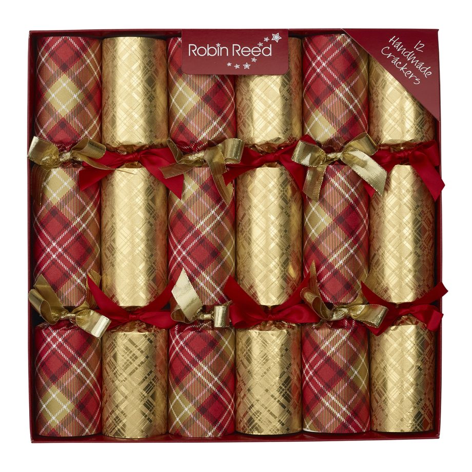 CHRISTMAS CRACKER PREMIUM 6PCSx12" PLAID/GOLD SHINNY W/ PICADILLY