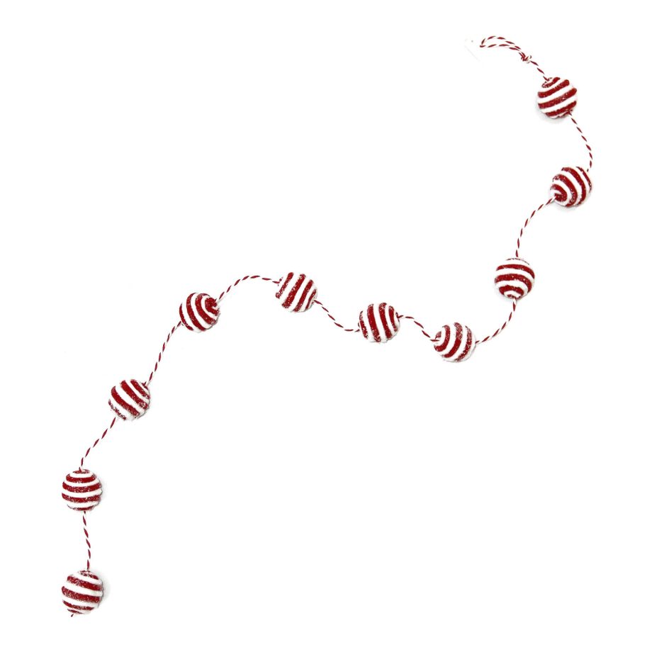 GARLAND CANDY CANE BALLS 59" FROSTED RED/WHITE