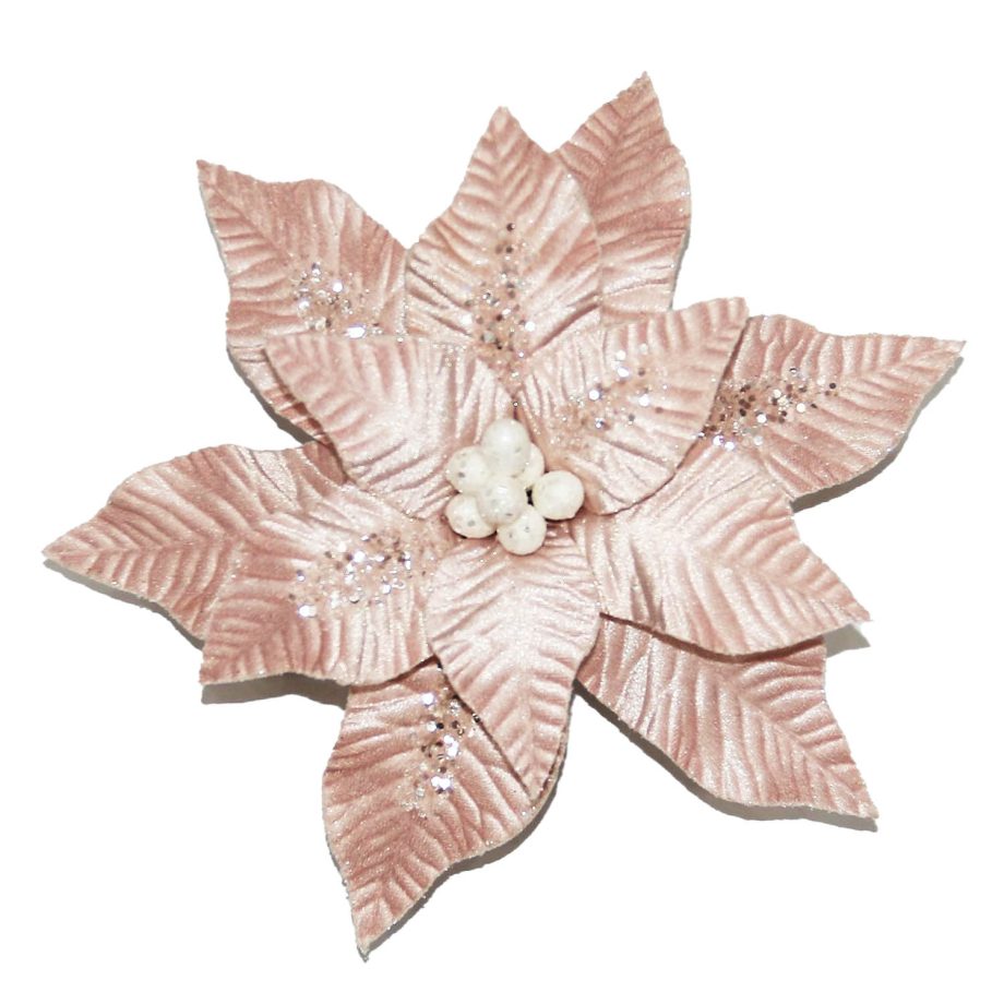 POINSETTIA HEAD PINK 12.5" W/ WHITE POLLEN W/ CLIP