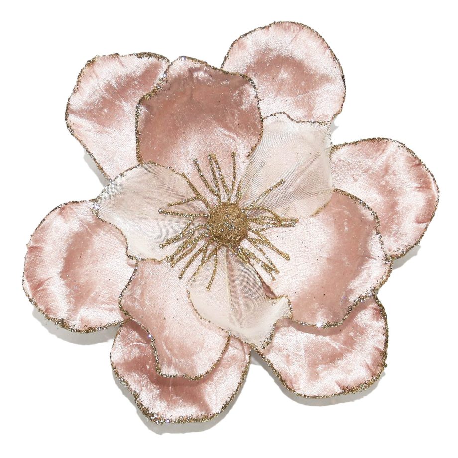 MAGNOLIA HEAD PINK 8.5" VELVET W/ GLTR EDGE W/ CLIP