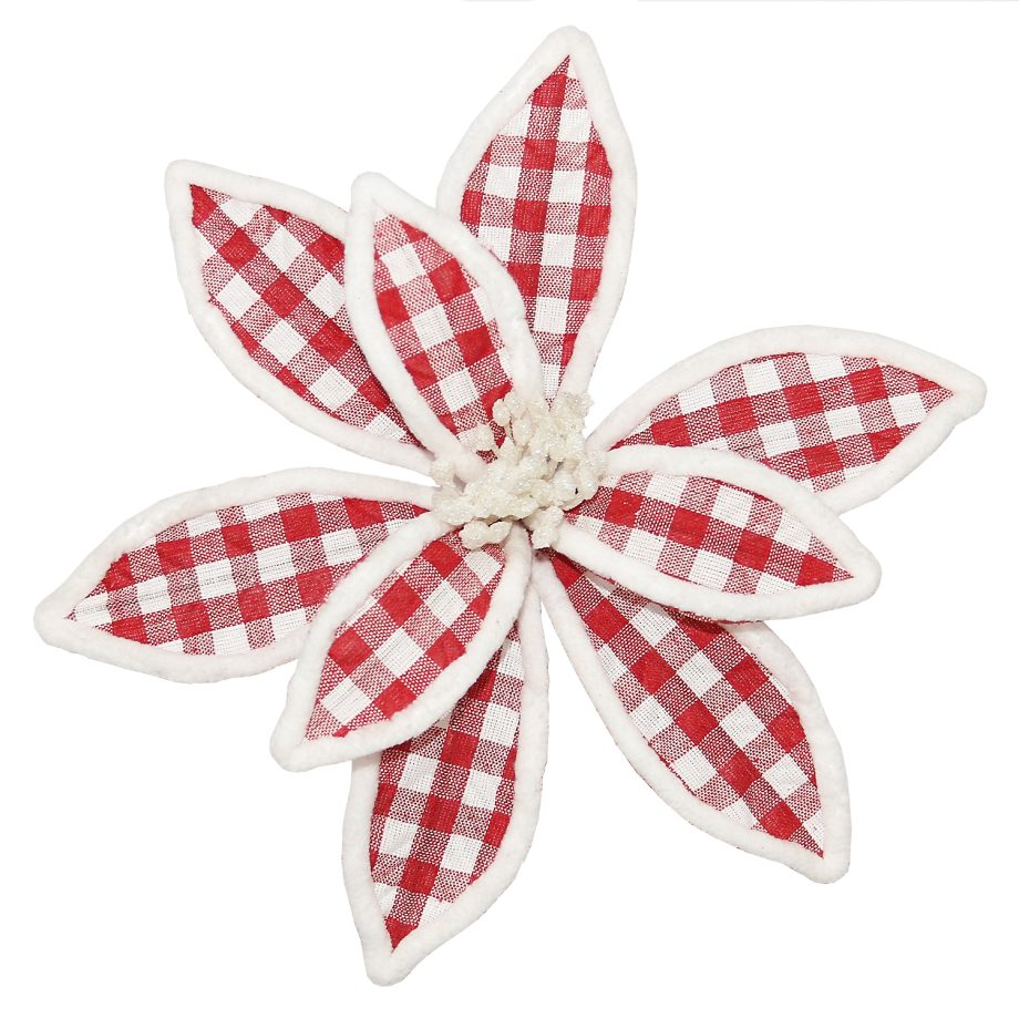 POINSETTIA HEAD RED / WHITE 11.5" PLAID W/CLIP