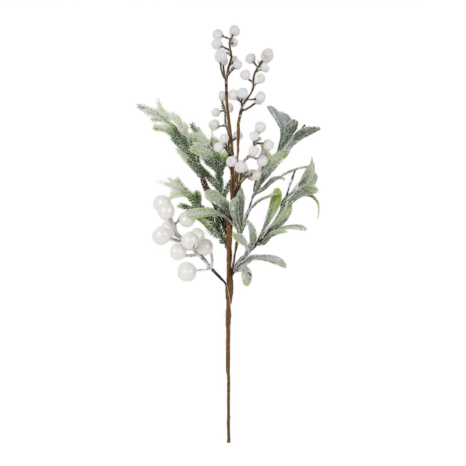 SPRAY GRN LEAVES 18" WHITE BERRY/PODS & MISTLETOE FROSTED