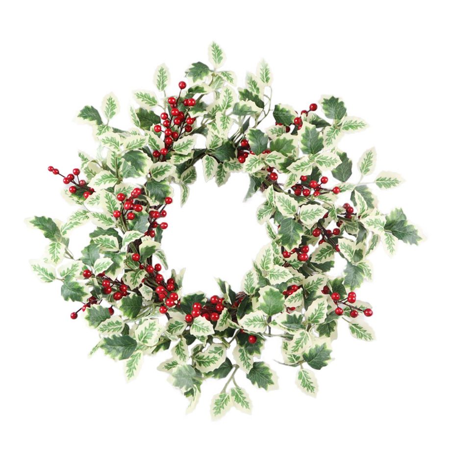 WREATH GRN 22" HOLLY LEAF W/RED BERRY