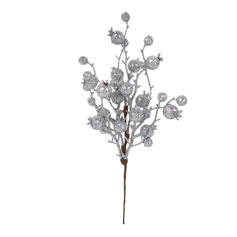 SPRAY BERRY 12" SILVER GLITTER