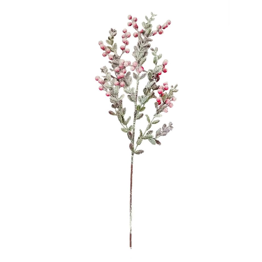 SPRAY FLOCKED LEAVES 27.5" RED BERRY
