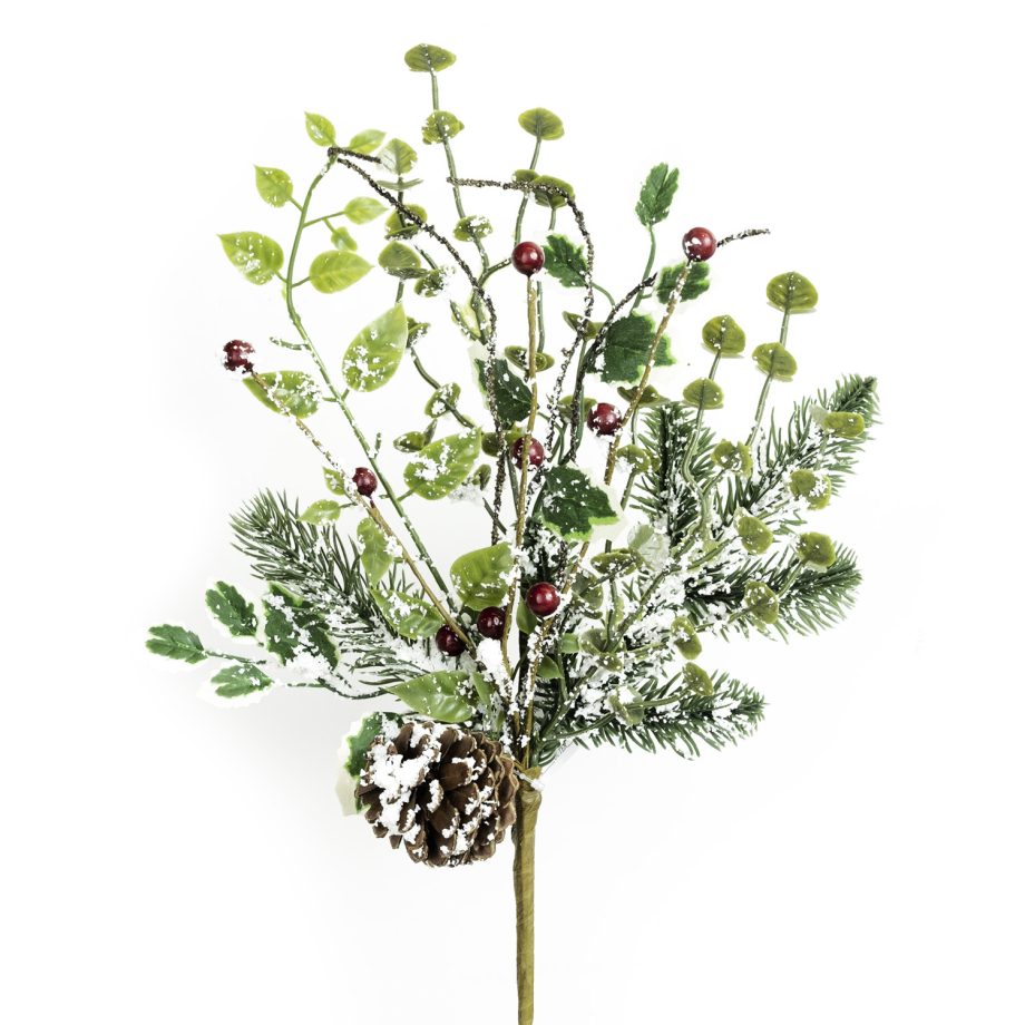 SPRAY FLOCKED PINE 18"  RED BERRY W/ ASST. LEAVES