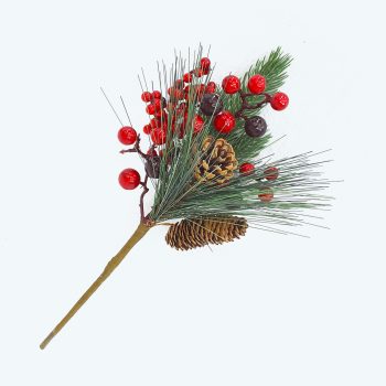 SPRAY GRN PINE 14" RED BERRY W/ MIXED PINE & CONE