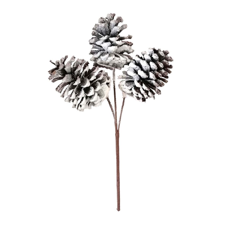 SPRAY PINE CONE 14" NATURAL FLOCKED 3 CONES