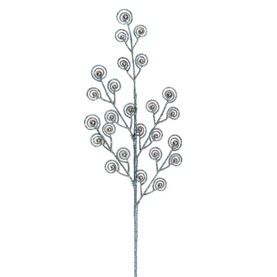 SPRAY LEAVES PEACOCK 28" GREEN GLITTER