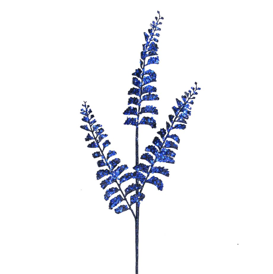 SPRAY FERN LEAVES 34" MIDNIGHT BLUE GLITTER