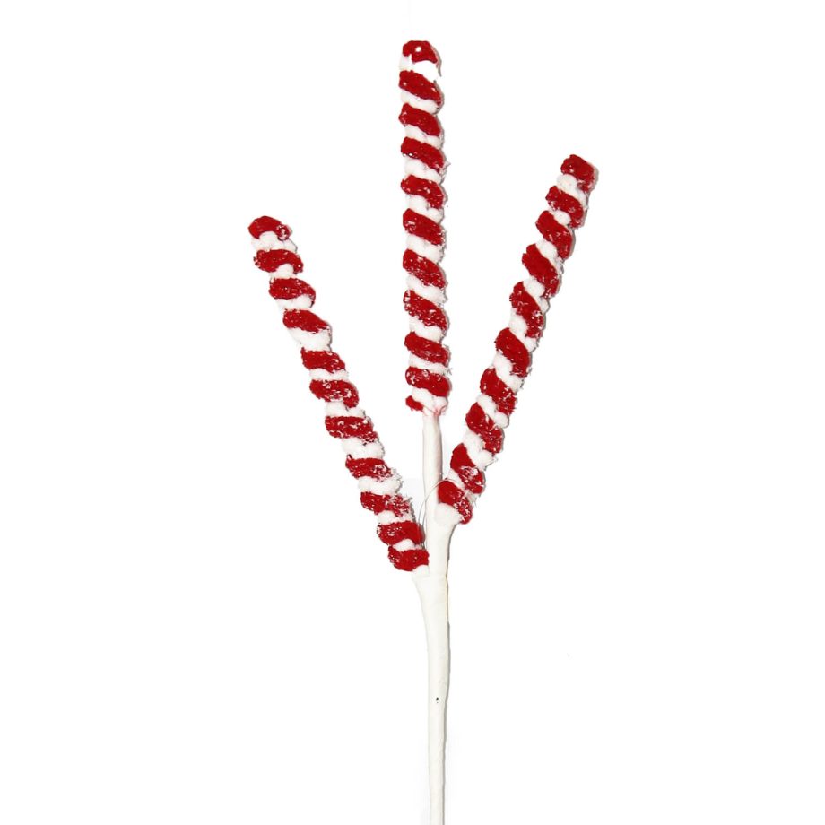 SPRAY CANDY CANE SWIRL STICK 12.2" X3 RED/WHITE FROSTED