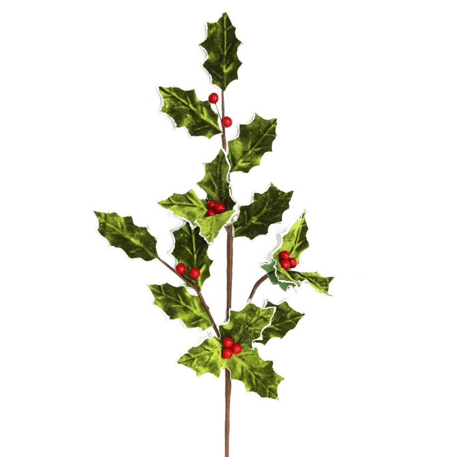 SPRAY LEAVES HOLLY 31.5" W/RED BERRIES GREEN/RED VEVLET Christmas Forever